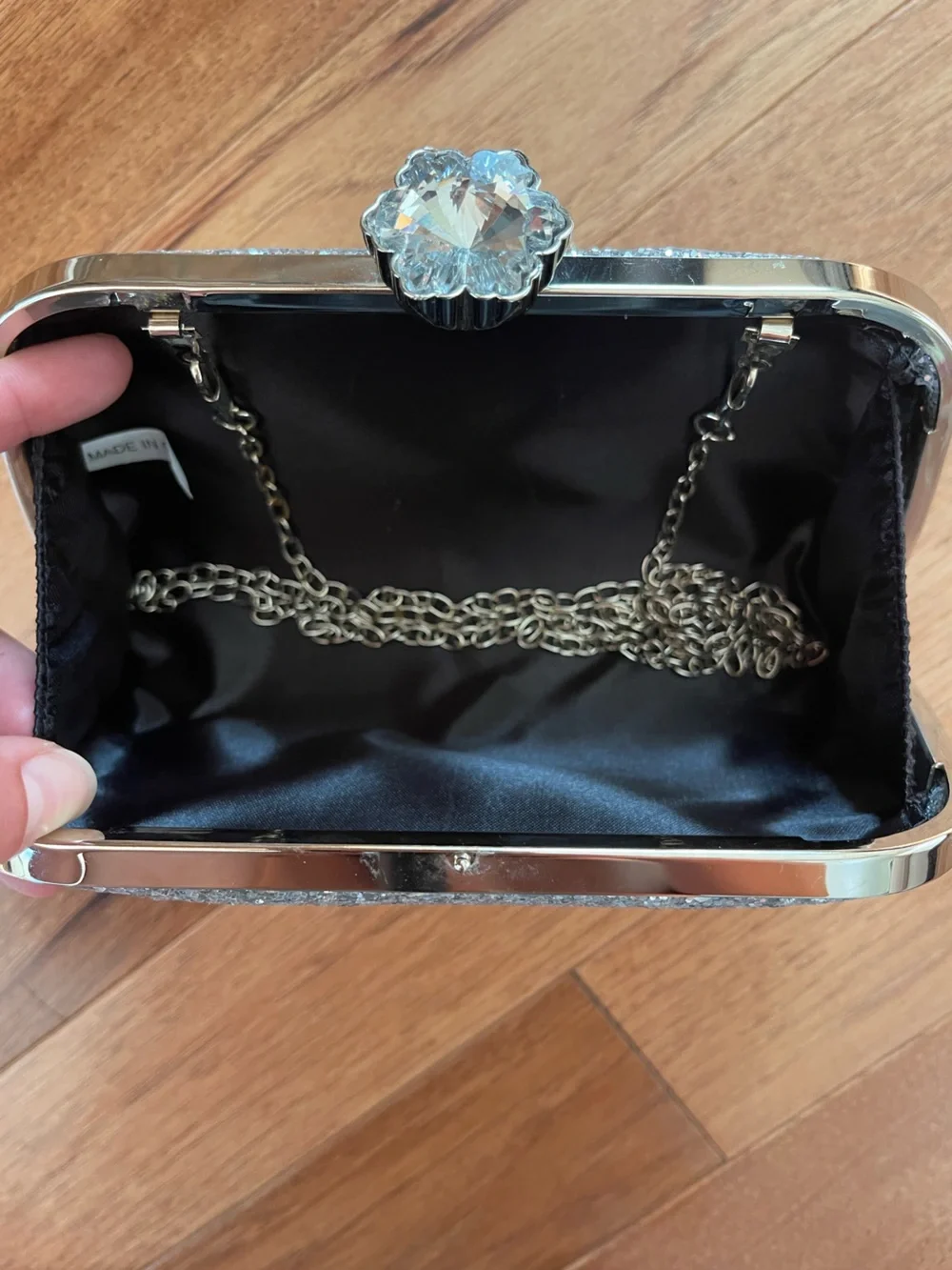 Silver Glitter Rhinestone Crystal Clutch Evening Bag Chain Strap